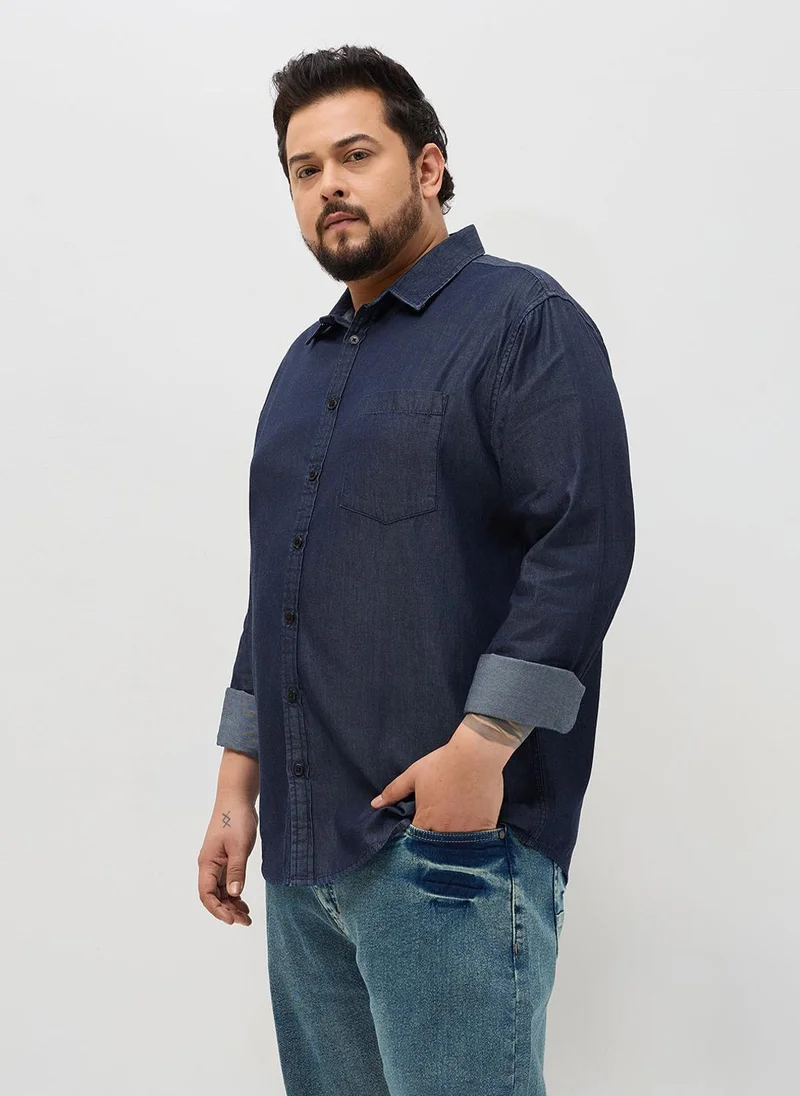 Urbano Fashion Urbano Plus Men's Dark Blue Regular Fit Full Sleeve Solid Denim Shirt